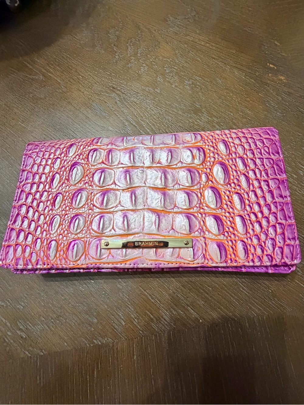 Brahmin large wristlet Pink Croc-Embossed Leather Wallet